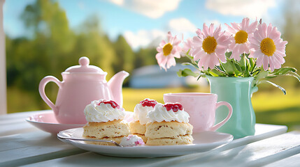 Wall Mural -  tea time with scones and clotted cream