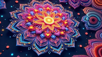 Poster - A colorful flower with a yellow center. The flower is surrounded by other flowers