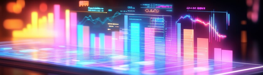 Poster - a vibrant, futuristic data visualization featuring colorful bar graphs and line charts, showcasing t