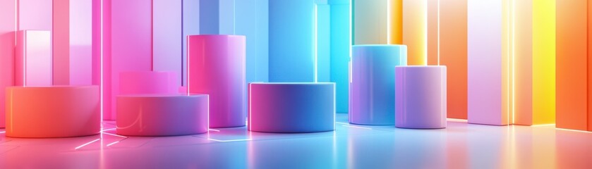 Poster - A vibrant arrangement of cylindrical shapes in a spectrum of colors, creating a modern, artistic ambiance.