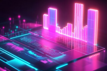 Poster - a vibrant digital visualization of data analytics, featuring neon bars against a sleek interface, sh