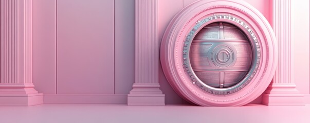Poster - A modern, minimalistic design featuring a pink tire against a soft pink backdrop with elegant columns, creating a stylish, contemporary aesthetic.