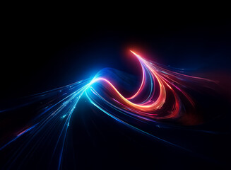 Poster - abstract image of dynamic light trails flowing in curved motion on a dark backdrop. glowing streaks 