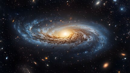Poster - Spiral galaxy with bright central star and various galaxies in the universe artistic representation