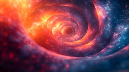 Poster - Spiral galaxy with bright orange and blue center surrounded by textured nebula geometry layers