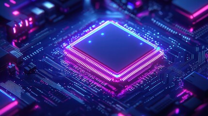 Poster - Close-up of a glowing central processing unit on a circuit board. (1)