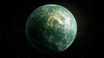 Poster - Large green exoplanet with bright hues and star in the background illustration of oxygen-rich environment