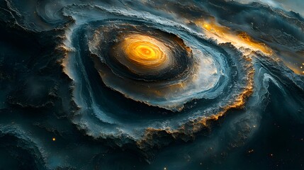 Poster - Spiral vortex in a nebula with opalescent planetary textures glowing softly in deep space