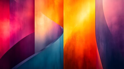 Poster - Colorful abstract painting featuring vibrant red yellow and blue geometric shapes and forms on canvas