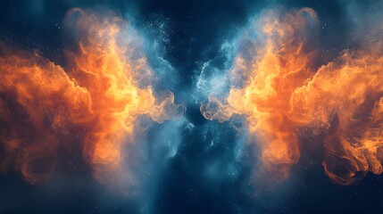 Poster - Fire and smoke cloud in the sky with nebula symmetry graphics in balanced colors and patterns