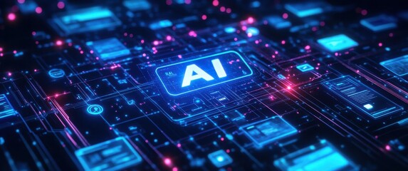 Aufkleber - Futuristic Digital Background with AI Concept Featuring Circuit Patterns and Bright Neon Colors for Technology and Innovation Themes