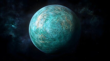 Poster - Large green planet with luminous textures against a dark background in a cosmic space setting