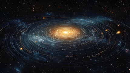 Poster - Spiral of stars and light year graphic design representing cosmic distance in space background