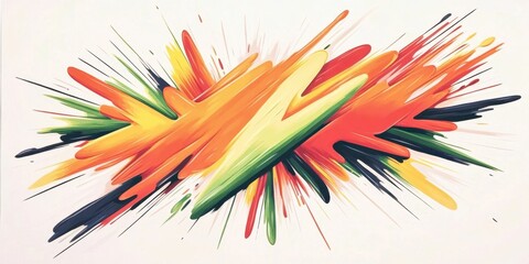 Poster - A vibrant, abstract artwork featuring bold splashes of orange, green, yellow, and black, creating a dynamic and energetic composition.