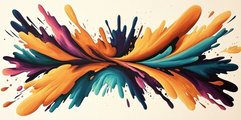 Poster - A vibrant splash of colors in orange, teal, and purple, creating dynamic fluid shapes against a light background, evoking energy and creativity.