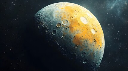 Poster - Yellow moon with black background and vivid planetary palettes in exquisite color display