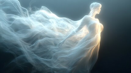 Poster - White smoke cloud illuminated by ethereal light in dark atmosphere creating a mysterious visual effect