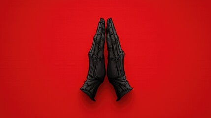 Poster - Praying hands gesture red background artistic image abstract environment top view spiritual concept