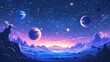 © Power Of Future - Colorful pixelated space scene featuring multiple planets and a starry background in a digital universe