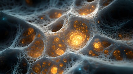 Poster - Close up of cosmic structures with yellow light displaying intricate patterns and details