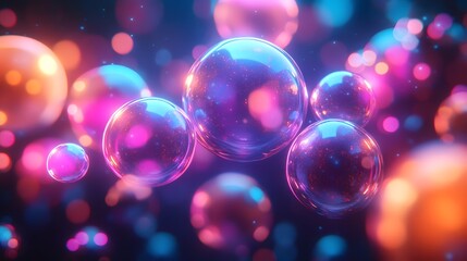 Poster - Colorful bubbles and orbs floating in a dark background creating a multiverse effect