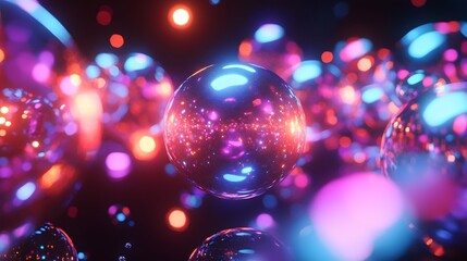 Poster - Colorful floating orbs and bubbles in a dark background representing a multiverse concept