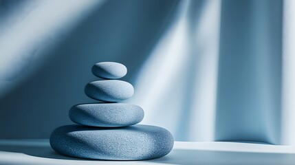 Poster - stack of rocks on a table with cosmic shape compositions creating a harmonious balance and design