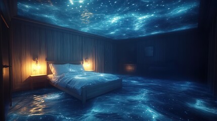 Poster - Underwater bedroom with starry ceiling.