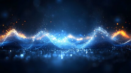 Aufkleber - Abstract blue background with glowing lights and cosmic resonance depicting sound waves and patterns