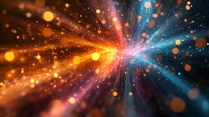 Poster - Colorful explosion of light and sparks with nebula shapes in various tones and hues in a dark background
