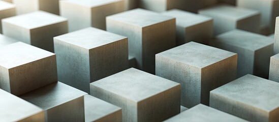 Poster - three-dimensional rendering of overlapping square boxes with subtle gray tones creating varied gaps 