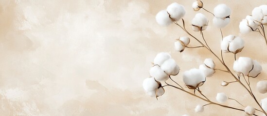Aufkleber - Cotton balls in soft white arranged elegantly against a pale beige background creating a tranquil and inviting aesthetic in a delicate composition