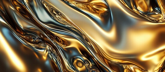 Leinwandbilder - Glossy gold and chrome abstract texture with smooth flowing patterns ideal for luxury interior design showcasing rich metallic tones and depth.