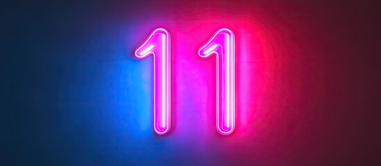 Leinwandbilder - Neon glowing number eleven with vibrant blue on the left and pink on the right against a dark background creating a striking visual contrast