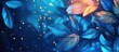 © meristock - Abstract blue background featuring vibrant green and golden leaves illuminated with soft lighting effects creating a dreamy, enchanting atmosphere.