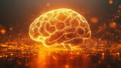 Poster - Illuminated Brain Design with Glowing Particles Representing Intelligence, Creativity, and Neural Connections in a Futuristic Digital Environment