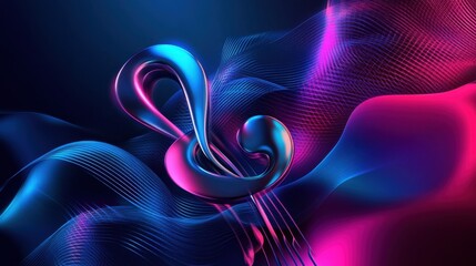 Wall Mural - Abstract Neon Music Treble Clef Design with Vibrant Blue and Pink Waves