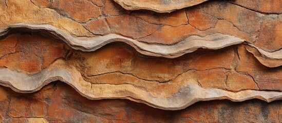 Poster - Close up of textured layers on a weathered red brick wall displaying distinct horizontal patterns in shades of red, orange, and brown.
