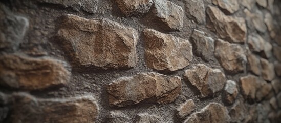 Poster - Rustic dry stone wall texture featuring a variety of brown and grey stones positioned irregularly, ideal for enhancing design projects and backgrounds.