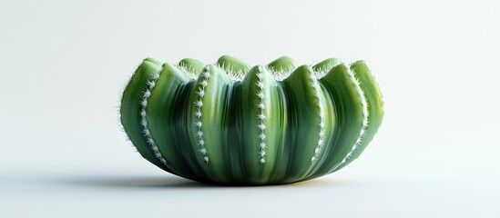 Poster - Vibrant green cactus with unique ribbed shape positioned centrally against a clean white backdrop ideal for plant enthusiasts and decor lovers