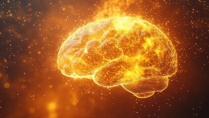 Poster - Vibrant Conceptual Illustration of a Glowing Brain with Complex Neural Connections and Abstract Background of Energy and Light Gradients