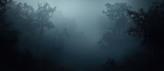 Aufkleber - Mysterious rainforest jungle shrouded in fog with dark shadows and an ominous sky creating a dramatic and atmospheric wilderness scene