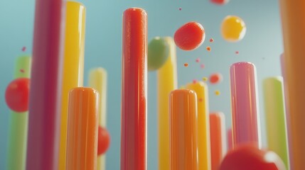 Poster - A bold and colorful D bar chart with animated elements, showcasing fluctuating trends in a playful way against a muted background for focus.