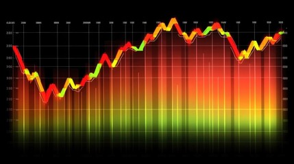 Leinwandbilder - A close-up of a digital financial chart with rising and falling lines, candlesticks in red and green, set on a dark background for a sharp, data-driven feel.