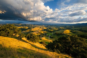  Rolling Hills Wind Farm Sunset Landscape