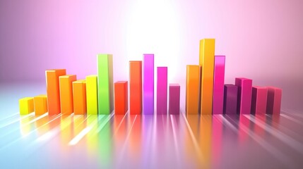 Poster - A dynamic D bar graph visualizing survey results, featuring brightly colored bars with shadow effects to give depth, placed on a minimalist surface.