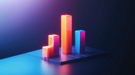 Poster - A dynamic D bar graph visualizing survey results, featuring brightly colored bars with shadow effects to give depth, placed on a minimalist surface.