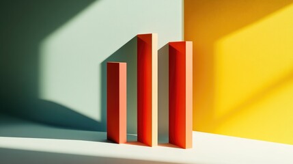 Poster - A dynamic D bar graph visualizing survey results, featuring brightly colored bars with shadow effects to give depth, placed on a minimalist surface.