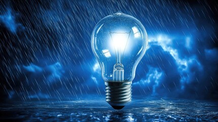 Poster - A glowing light bulb set against a backdrop of dark, stormy clouds, symbolizing hope and illumination in challenging times.