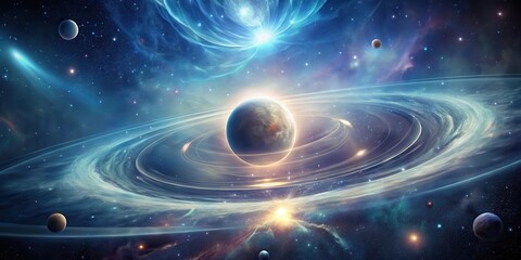 Wall Mural - a celestial body orbits within a spiraling galaxy of stardust and light